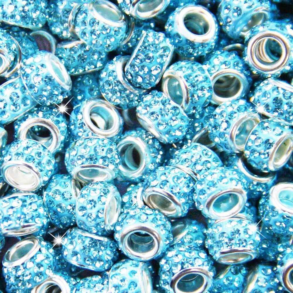 4454 200Pcs Rhinestone Large Hole Beads Spacer Beads Sky Blue European